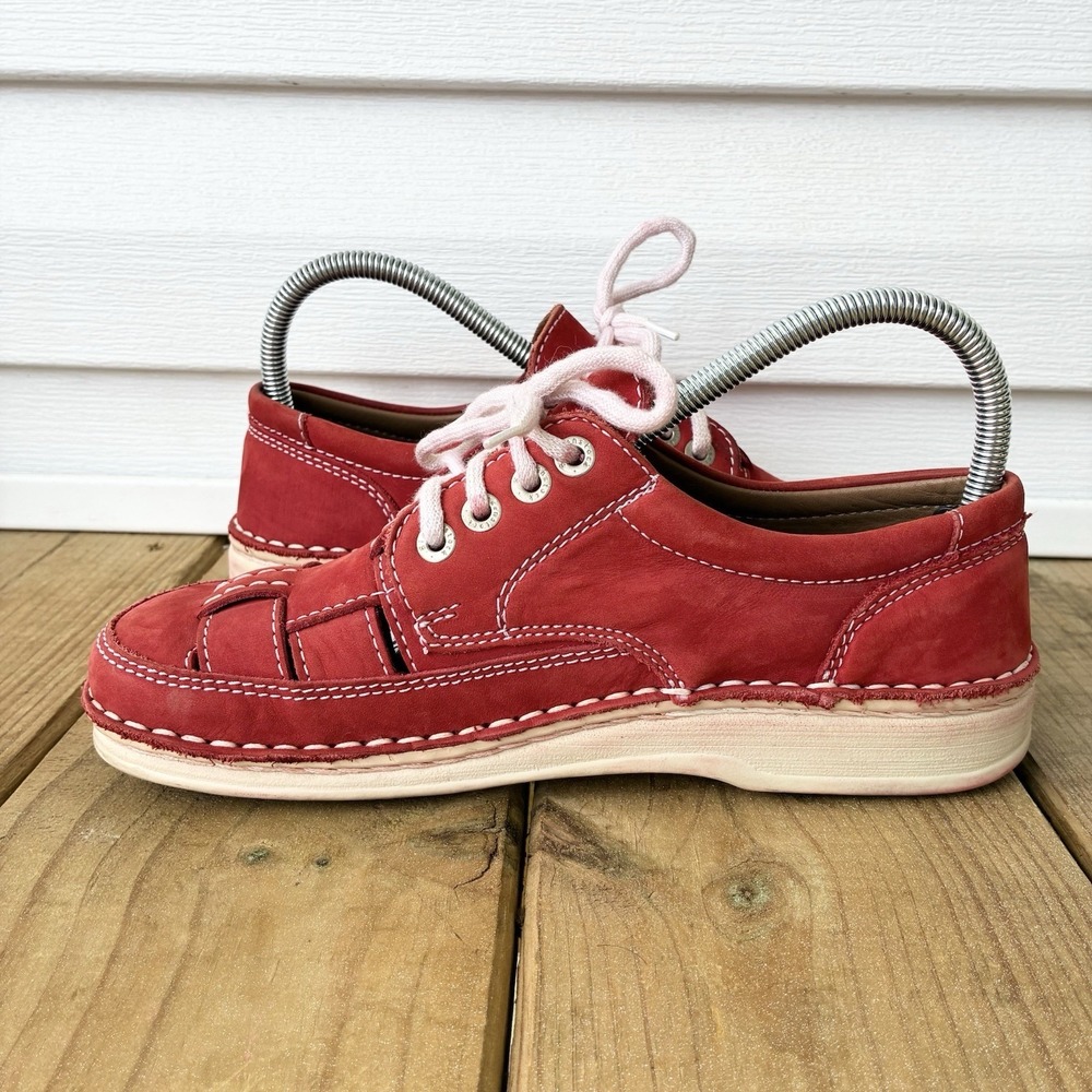 Birkenstock Bodega Woven Leather Fisherman Lace Up Sneakers Shoes Red Womens 8 - Picture 5 of 9